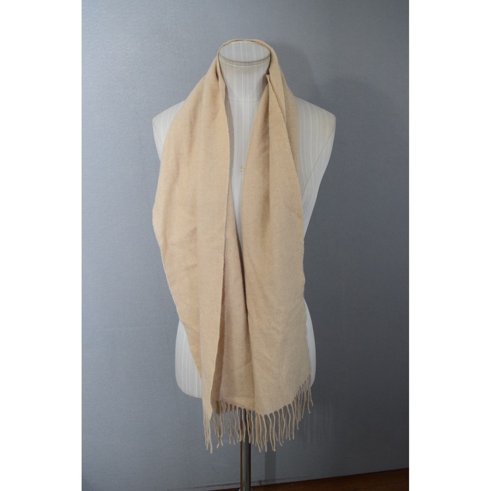Enzo Mantovani Scarf OS Beige 100% Cashmere Fringe Luxury Wrap Womens Accessory